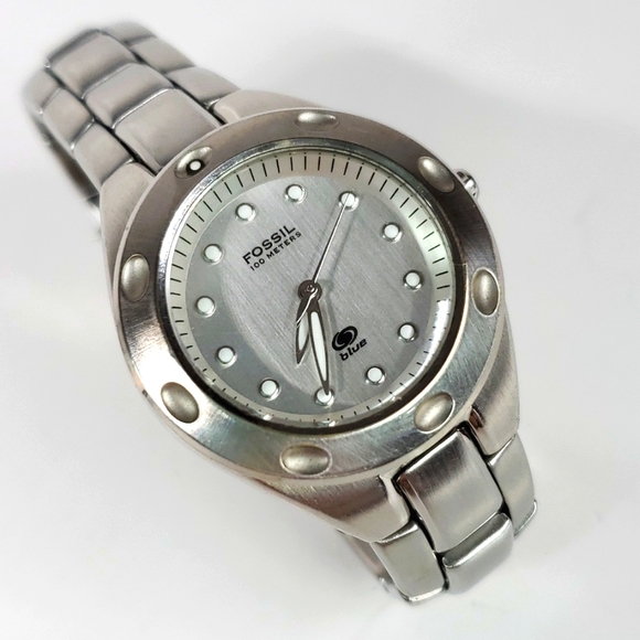 Fossil Blue Watch AM3301 Silver Watch Silver Wristband Silver Face Watch - Picture 1 of 16